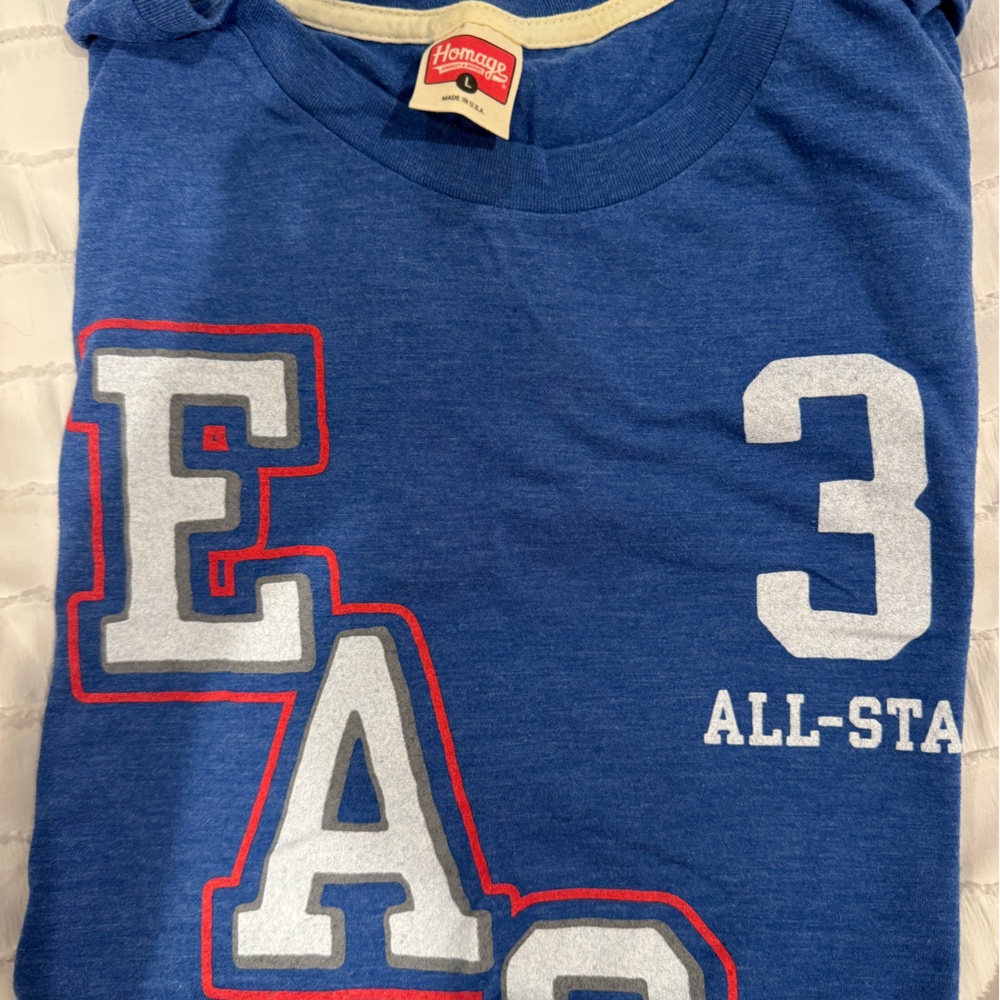 HOMAGE Royal Blue Graphic Tee with Red and White Accents